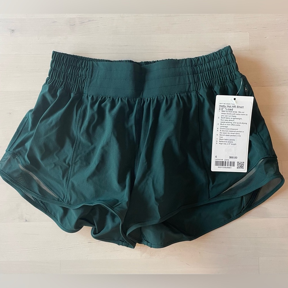 NWT lululemon Hotty Hot High Rise 2.5” shorts, Legacy Green, 6